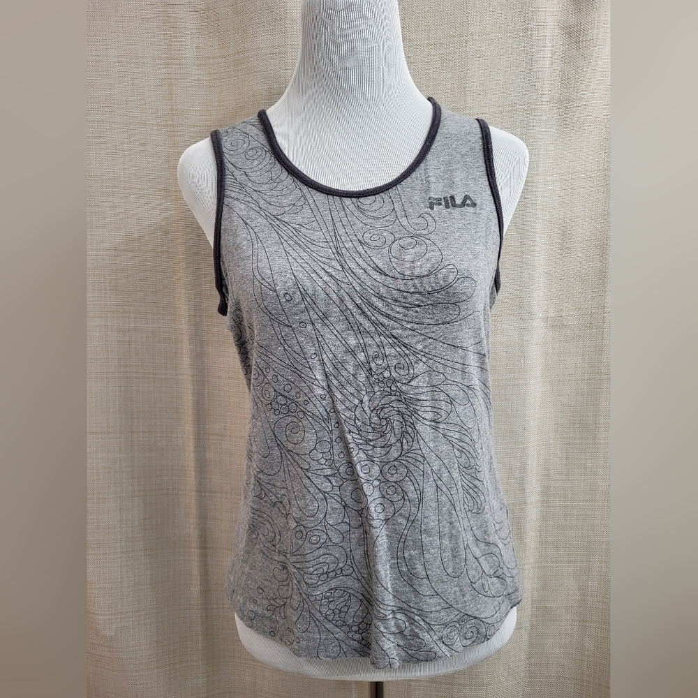 FILA SPORT Women's Athletic Tank Top Gray Floral Spiral Yoga Stretch Size Medium